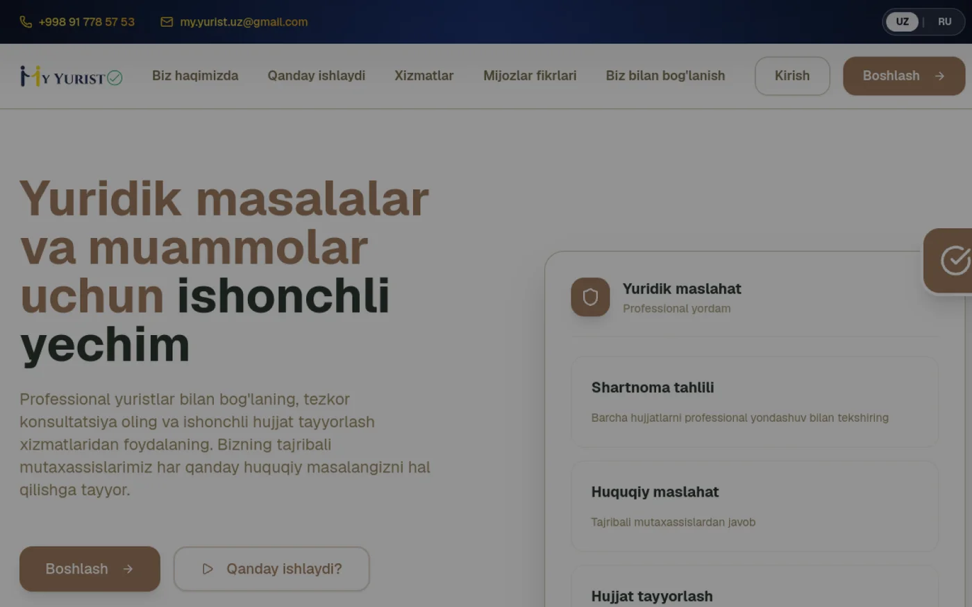 MyYurist loyihasi — yuridik savollarga javob beradigan AI agent interfeysi
